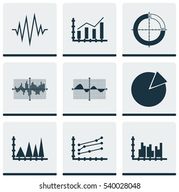 Set Of Graphs, Diagrams And Statistics Icons. Premium Quality Symbol Collection. Icons Can Be Used For Web, App And UI Design.