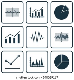 Set Of Graphs, Diagrams And Statistics Icons. Premium Quality Symbol Collection. Icons Can Be Used For Web, App And UI Design.