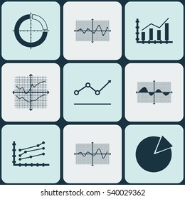 Set Of Graphs, Diagrams And Statistics Icons. Premium Quality Symbol Collection. Icons Can Be Used For Web, App And UI Design.