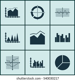 Set Of Graphs, Diagrams And Statistics Icons. Premium Quality Symbol Collection. Icons Can Be Used For Web, App And UI Design.