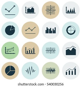 Set Of Graphs, Diagrams And Statistics Icons. Premium Quality Symbol Collection. Icons Can Be Used For Web, App And UI Design.