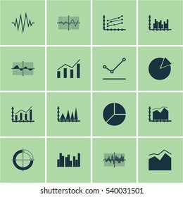 Set Of Graphs, Diagrams And Statistics Icons. Premium Quality Symbol Collection. Icons Can Be Used For Web, App And UI Design.