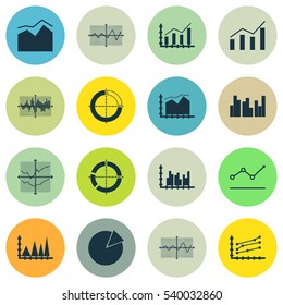 Set Of Graphs, Diagrams And Statistics Icons. Premium Quality Symbol Collection. Icons Can Be Used For Web, App And UI Design.