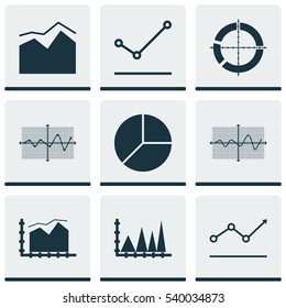 Set Of Graphs, Diagrams And Statistics Icons. Premium Quality Symbol Collection. Icons Can Be Used For Web, App And UI Design.