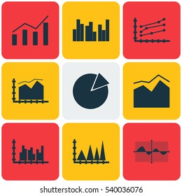 Set Of Graphs, Diagrams And Statistics Icons. Premium Quality Symbol Collection. Icons Can Be Used For Web, App And UI Design.