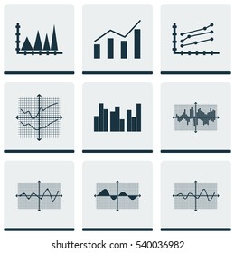 Set Of Graphs, Diagrams And Statistics Icons. Premium Quality Symbol Collection. Icons Can Be Used For Web, App And UI Design.