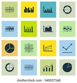 Set Of Graphs, Diagrams And Statistics Icons. Premium Quality Symbol Collection. Icons Can Be Used For Web, App And UI Design.