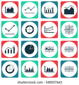 Set Of Graphs, Diagrams And Statistics Icons. Premium Quality Symbol Collection. Icons Can Be Used For Web, App And UI Design.