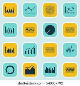 Set Of Graphs, Diagrams And Statistics Icons. Premium Quality Symbol Collection. Icons Can Be Used For Web, App And UI Design.