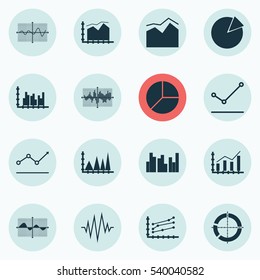Set Of Graphs, Diagrams And Statistics Icons. Premium Quality Symbol Collection. Icons Can Be Used For Web, App And UI Design.