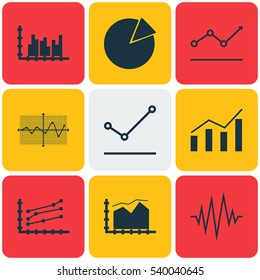 Set Of Graphs, Diagrams And Statistics Icons. Premium Quality Symbol Collection. Icons Can Be Used For Web, App And UI Design.