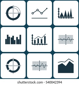 Set Of Graphs, Diagrams And Statistics Icons. Premium Quality Symbol Collection. Icons Can Be Used For Web, App And UI Design.