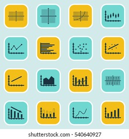 Set Of Graphs, Diagrams And Statistics Icons. Premium Quality Symbol Collection. Icons Can Be Used For Web, App And UI Design.