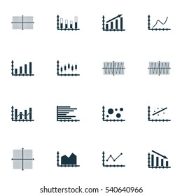 Set Of Graphs, Diagrams And Statistics Icons. Premium Quality Symbol Collection. Icons Can Be Used For Web, App And UI Design.