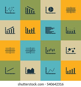Set Of Graphs, Diagrams And Statistics Icons. Premium Quality Symbol Collection. Icons Can Be Used For Web, App And UI Design.