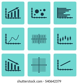 Set Of Graphs, Diagrams And Statistics Icons. Premium Quality Symbol Collection. Icons Can Be Used For Web, App And UI Design.
