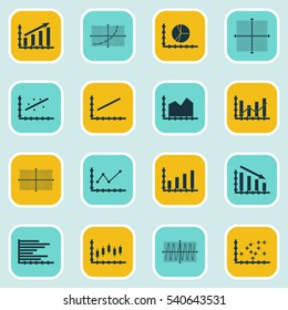Set Of Graphs, Diagrams And Statistics Icons. Premium Quality Symbol Collection. Icons Can Be Used For Web, App And UI Design.