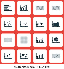 Set Of Graphs, Diagrams And Statistics Icons. Premium Quality Symbol Collection. Icons Can Be Used For Web, App And UI Design.