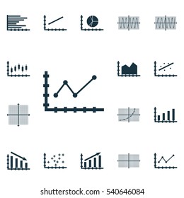 Set Of Graphs, Diagrams And Statistics Icons. Premium Quality Symbol Collection. Icons Can Be Used For Web, App And UI Design.