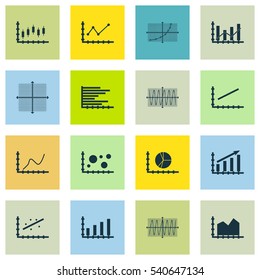 Set Of Graphs, Diagrams And Statistics Icons. Premium Quality Symbol Collection. Icons Can Be Used For Web, App And UI Design.