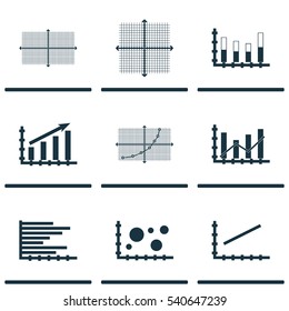 Set Of Graphs, Diagrams And Statistics Icons. Premium Quality Symbol Collection. Icons Can Be Used For Web, App And UI Design.