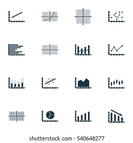 Set Of Graphs, Diagrams And Statistics Icons. Premium Quality Symbol Collection. Icons Can Be Used For Web, App And UI Design.