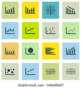 Set Of Graphs, Diagrams And Statistics Icons. Premium Quality Symbol Collection. Icons Can Be Used For Web, App And UI Design.