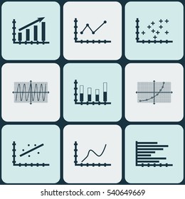 Set Of Graphs, Diagrams And Statistics Icons. Premium Quality Symbol Collection. Icons Can Be Used For Web, App And UI Design.