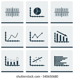 Set Of Graphs, Diagrams And Statistics Icons. Premium Quality Symbol Collection. Icons Can Be Used For Web, App And UI Design.