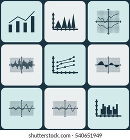 Set Of Graphs, Diagrams And Statistics Icons. Premium Quality Symbol Collection. Icons Can Be Used For Web, App And UI Design.