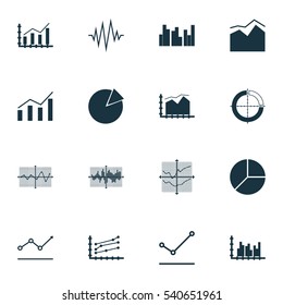 Set Of Graphs, Diagrams And Statistics Icons. Premium Quality Symbol Collection. Icons Can Be Used For Web, App And UI Design.
