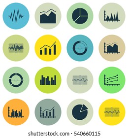 Set Of Graphs, Diagrams And Statistics Icons. Premium Quality Symbol Collection. Icons Can Be Used For Web, App And UI Design.
