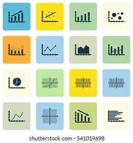 Set Of Graphs, Diagrams And Statistics Icons. Premium Quality Symbol Collection. Icons Can Be Used For Web, App And UI Design.