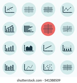 Set Of Graphs, Diagrams And Statistics Icons. Premium Quality Symbol Collection. Icons Can Be Used For Web, App And UI Design.