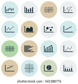 Set Of Graphs, Diagrams And Statistics Icons. Premium Quality Symbol Collection. Icons Can Be Used For Web, App And UI Design.