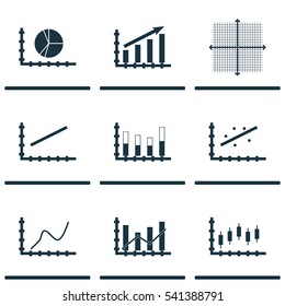 Set Of Graphs, Diagrams And Statistics Icons. Premium Quality Symbol Collection. Icons Can Be Used For Web, App And UI Design.