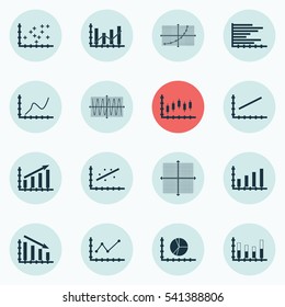 Set Of Graphs, Diagrams And Statistics Icons. Premium Quality Symbol Collection. Icons Can Be Used For Web, App And UI Design.