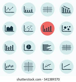 Set Of Graphs, Diagrams And Statistics Icons. Premium Quality Symbol Collection. Icons Can Be Used For Web, App And UI Design.