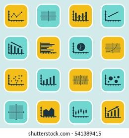 Set Of Graphs, Diagrams And Statistics Icons. Premium Quality Symbol Collection. Icons Can Be Used For Web, App And UI Design.