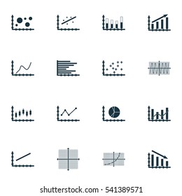 Set Of Graphs, Diagrams And Statistics Icons. Premium Quality Symbol Collection. Icons Can Be Used For Web, App And UI Design.
