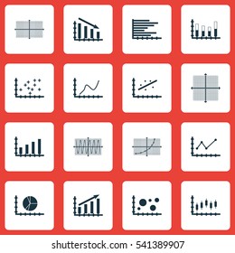 Set Of Graphs, Diagrams And Statistics Icons. Premium Quality Symbol Collection. Icons Can Be Used For Web, App And UI Design.