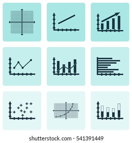 Set Of Graphs, Diagrams And Statistics Icons. Premium Quality Symbol Collection. Icons Can Be Used For Web, App And UI Design.