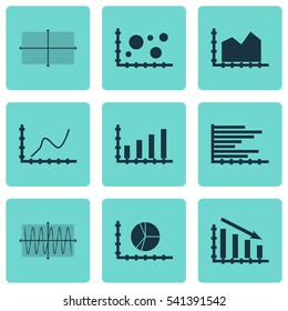 Set Of Graphs, Diagrams And Statistics Icons. Premium Quality Symbol Collection. Icons Can Be Used For Web, App And UI Design.