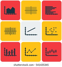 Set Of Graphs, Diagrams And Statistics Icons. Premium Quality Symbol Collection. Icons Can Be Used For Web, App And UI Design.