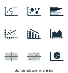 Set Of Graphs, Diagrams And Statistics Icons. Premium Quality Symbol Collection. Icons Can Be Used For Web, App And UI Design.