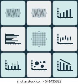 Set Of Graphs, Diagrams And Statistics Icons. Premium Quality Symbol Collection. Icons Can Be Used For Web, App And UI Design.