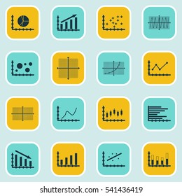 Set Of Graphs, Diagrams And Statistics Icons. Premium Quality Symbol Collection. Icons Can Be Used For Web, App And UI Design.