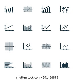 Set Of Graphs, Diagrams And Statistics Icons. Premium Quality Symbol Collection. Icons Can Be Used For Web, App And UI Design.