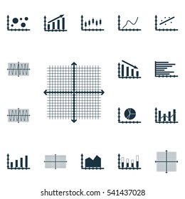 Set Of Graphs, Diagrams And Statistics Icons. Premium Quality Symbol Collection. Icons Can Be Used For Web, App And UI Design.