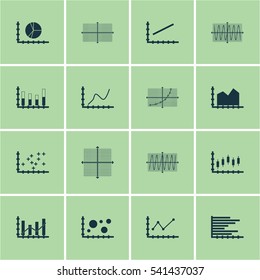Set Of Graphs, Diagrams And Statistics Icons. Premium Quality Symbol Collection. Icons Can Be Used For Web, App And UI Design.